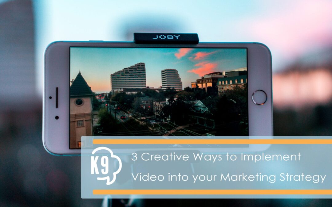 K9 Blog image - 3 creative ways to implement video into your marketing strategy. Cell Phone Video Hook up over skylight view of city
